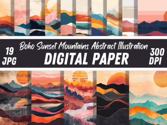 Download Boho Sunset Mountains Paper Background - Mountain Collection