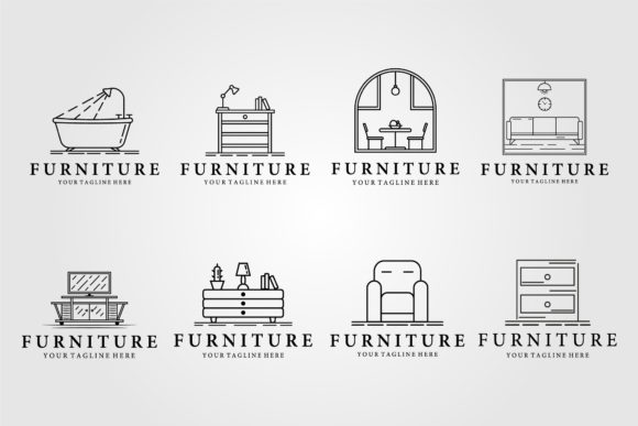 Download Set of Furniture Logo Line Art Vector - Line Collection