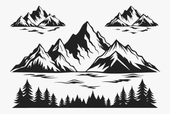 Download Vintage Monochrome Mountain Set Clipart - Mountain Collection