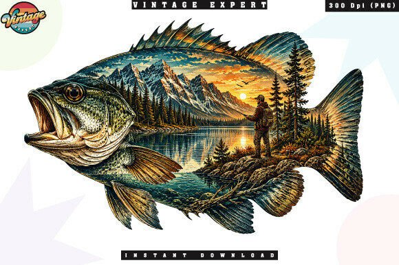 Download Bass Fishing Mountain Lake Landscape PNG - Premium Bundle