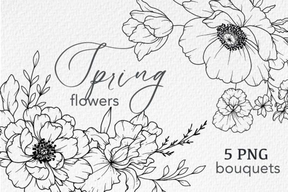 Download FLOWERS LINE DRAWING, FLORAL LINE ART - Line Collection