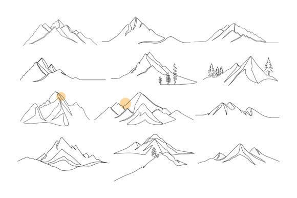 Download Mountain Single Line Drawing Set - Line Collection