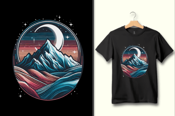 Download Retro Mountain Nightscape Circle Design - Mountain Collection