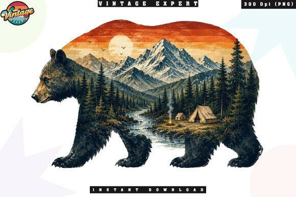 Download Vintage Bear Mountain Landscape PNG - Mountain Collection