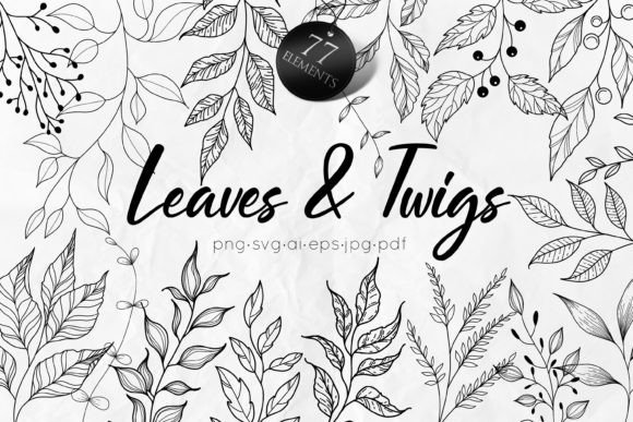 Download Leaves and Twigs Line Art SVG - Premium Resources