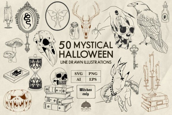 Download Mystical Halloween Line Art Svg Png - Premium Bundle