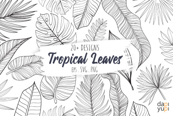 Download Tropical Leaves Line Art Graphic Element - Line Collection